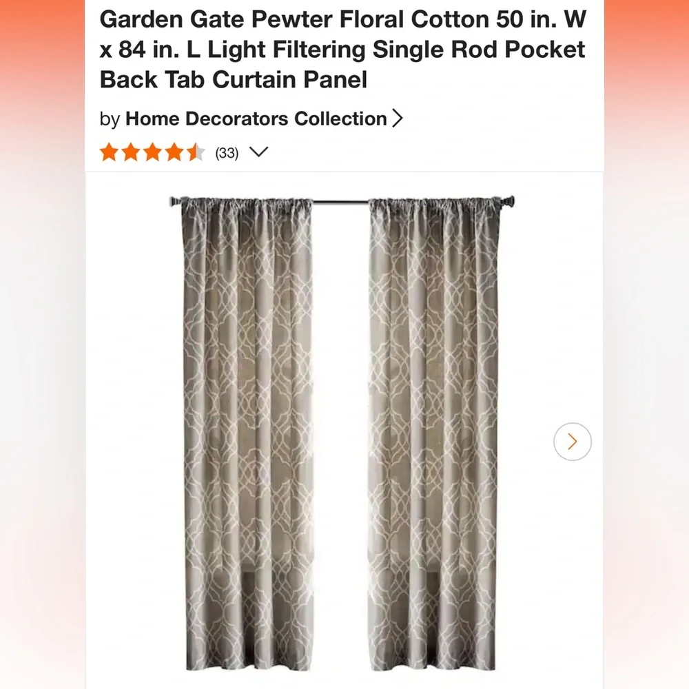 Garden Gate 50 in. W x 84 in. Light Filtering Single Rod Pocket Curtain …